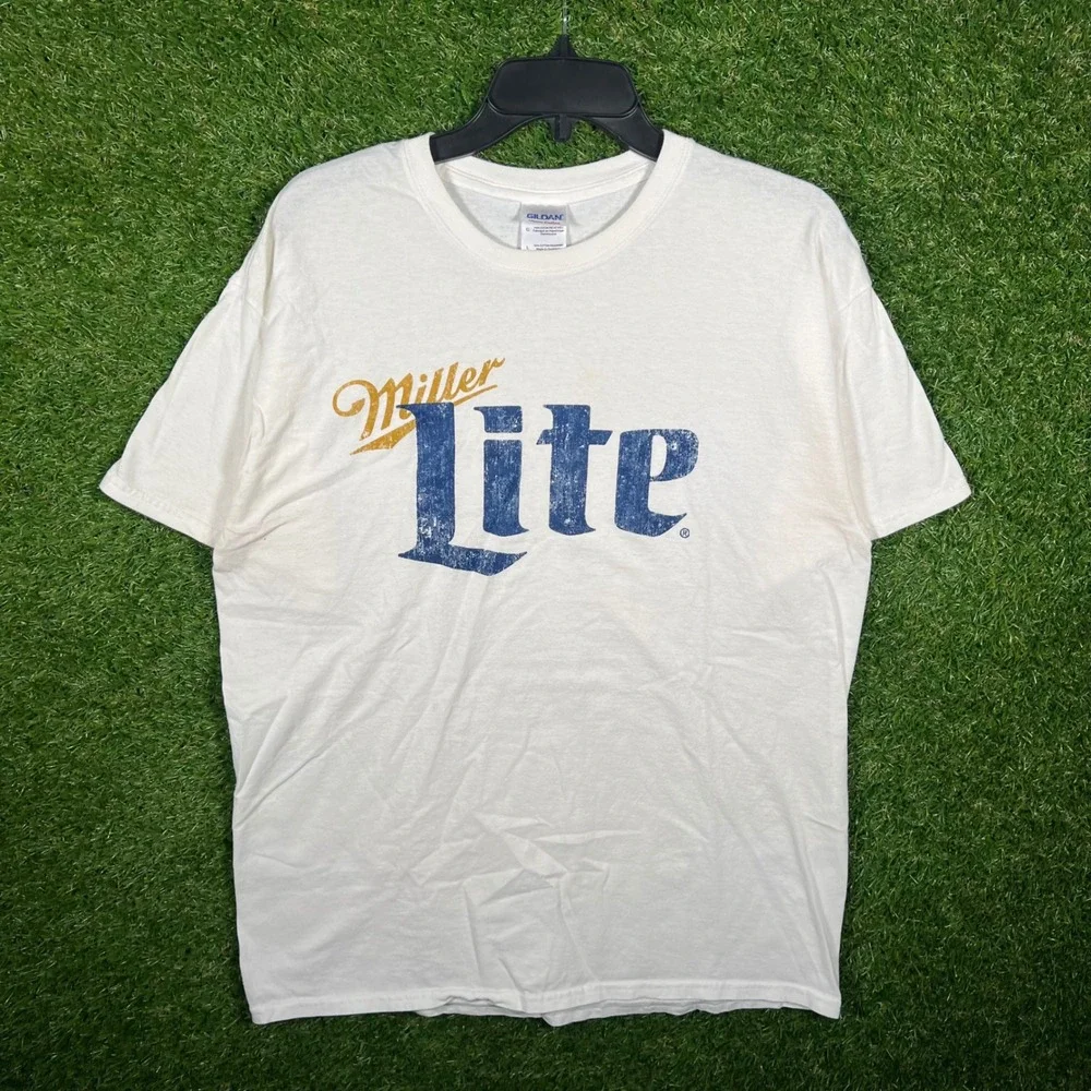 Miller Lite Beer Graphic T-Shirt Mens Large‎ White Gildan Heavy Cotton 3245